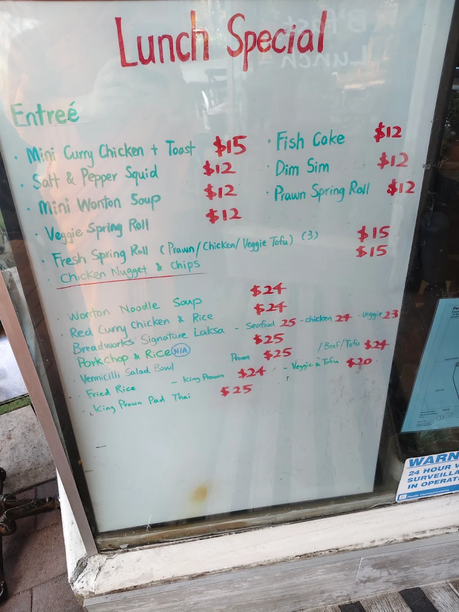 Menu, Breadworks Cafe