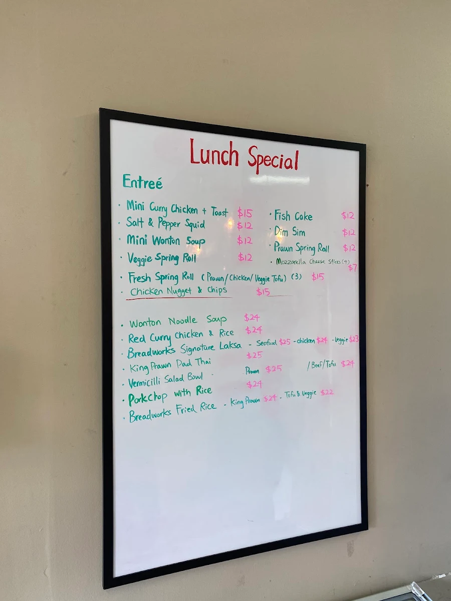 Menu, Breadworks Cafe