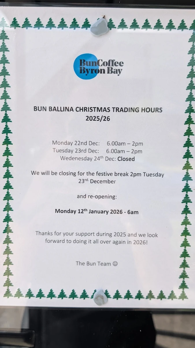 Menu, Bun Coffee - Ballina