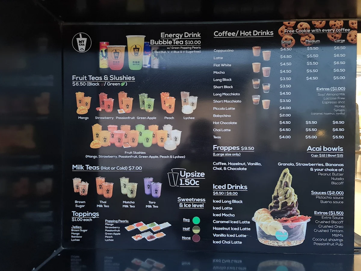 Menu, My Cha Bubble Tea & Acai