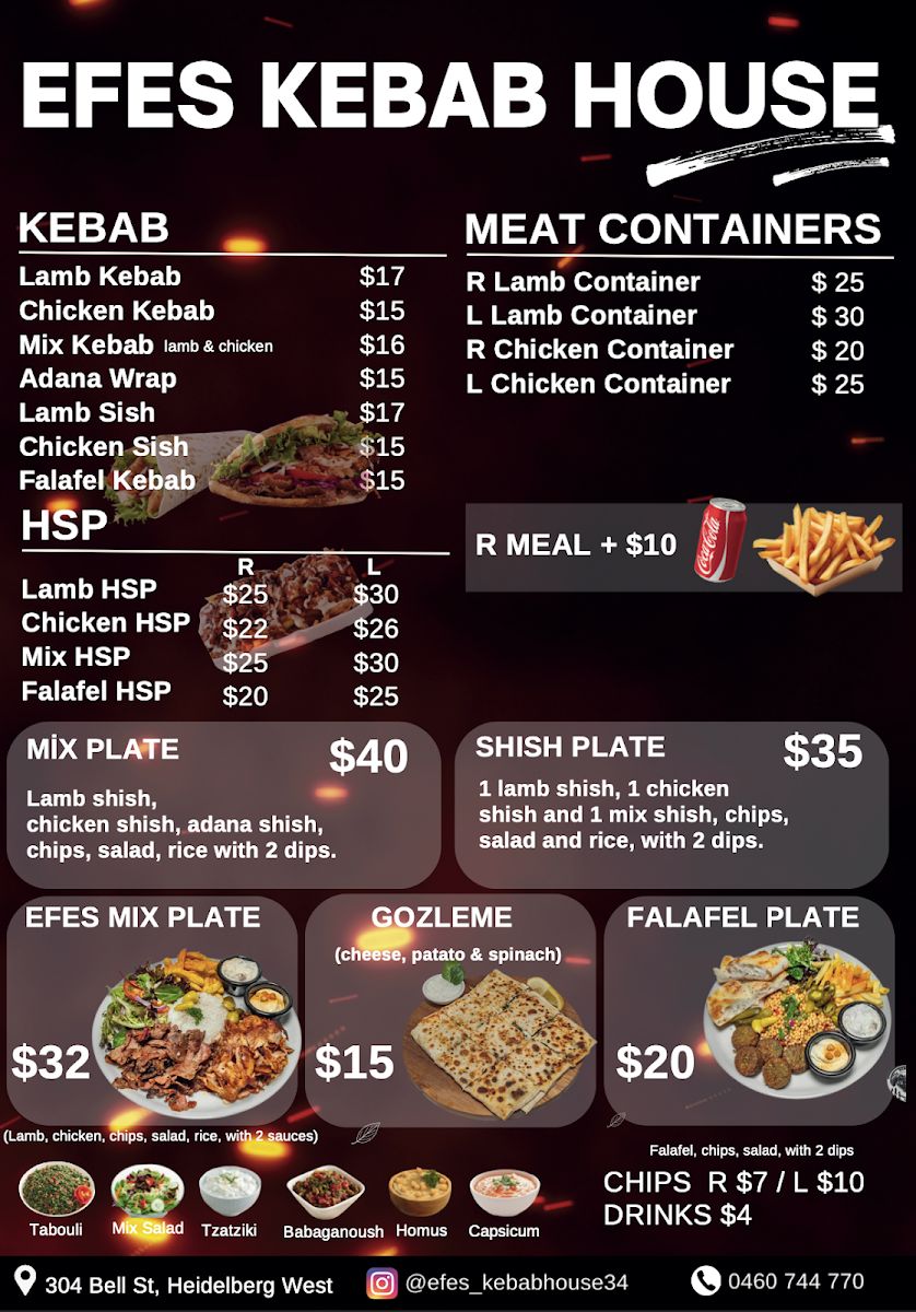 Menu, Efes Kebab House