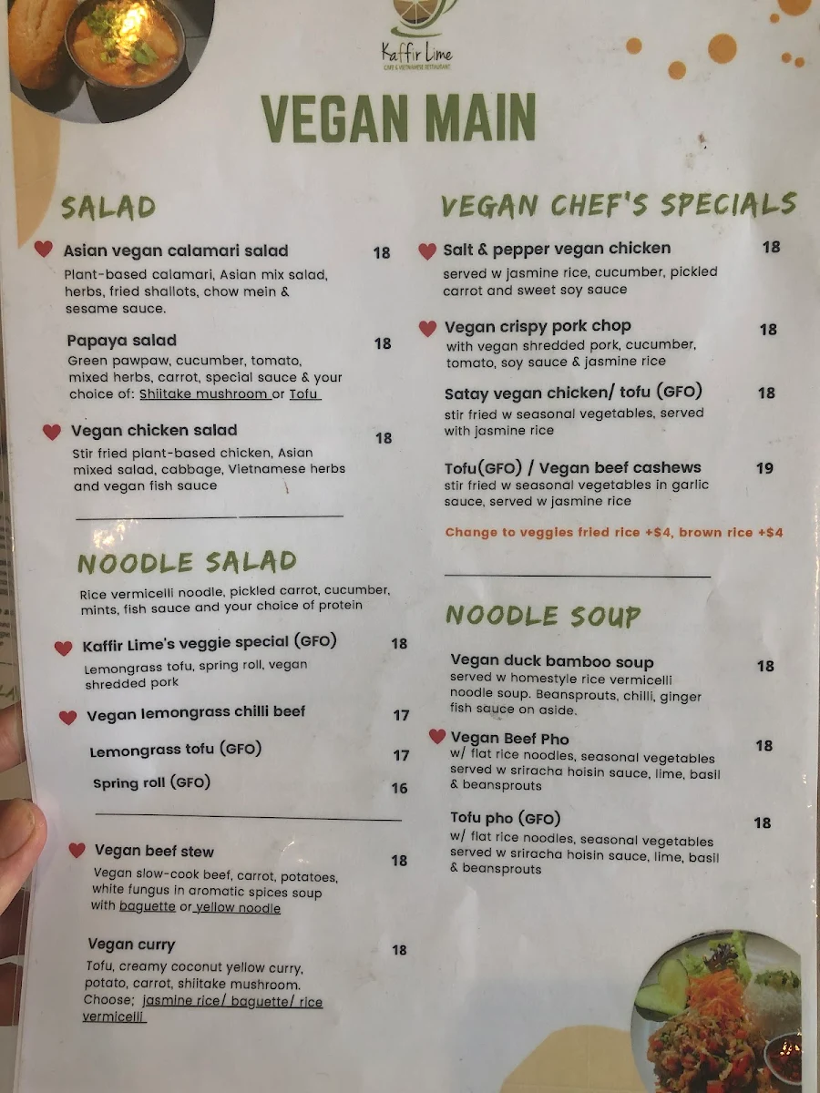 Menu, Kaffir Lime Cafe & Vietnamese Restaurant
