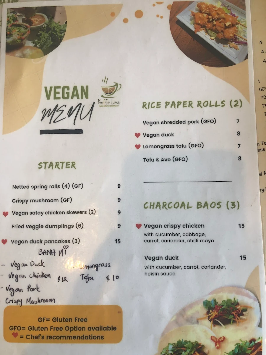 Menu, Kaffir Lime Cafe & Vietnamese Restaurant