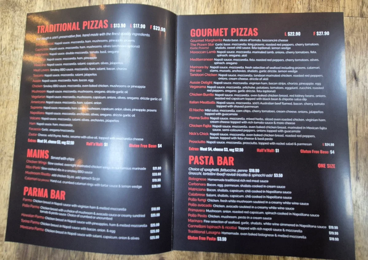 Menu, Torino Pizza