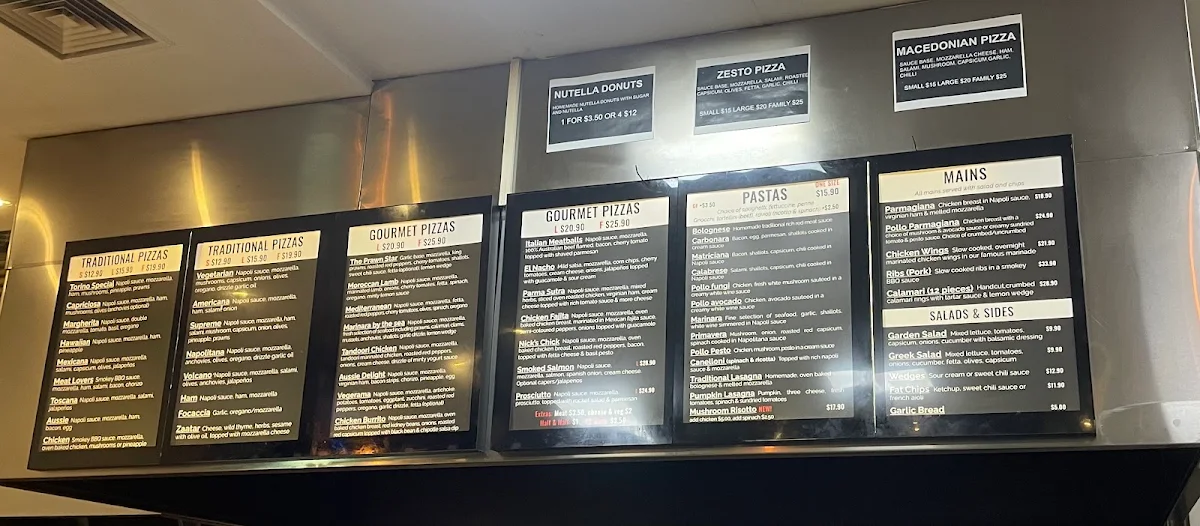 Menu, Torino Pizza