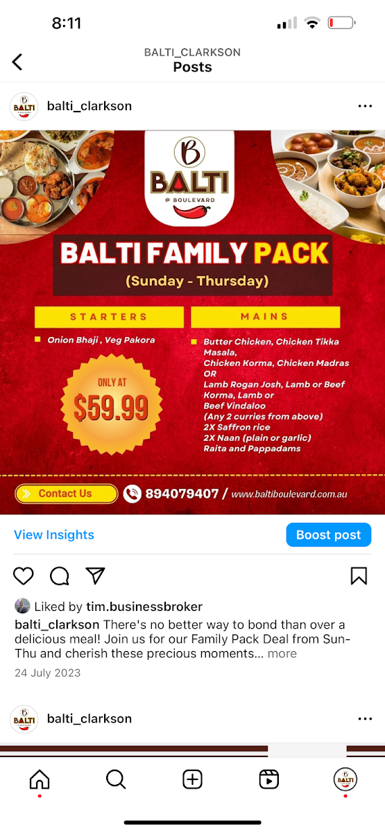Menu, Balti @ Boulevard
