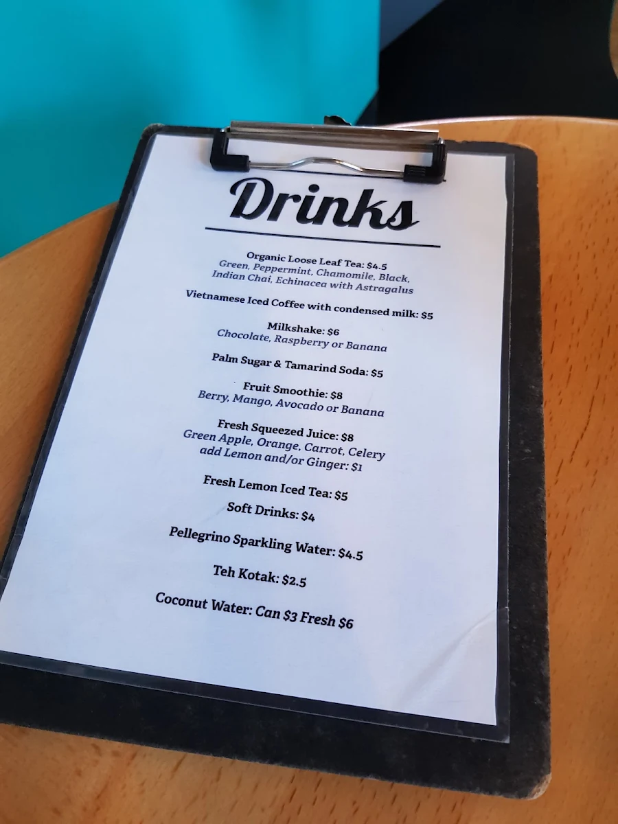 Menu, Yuni's Kitchen