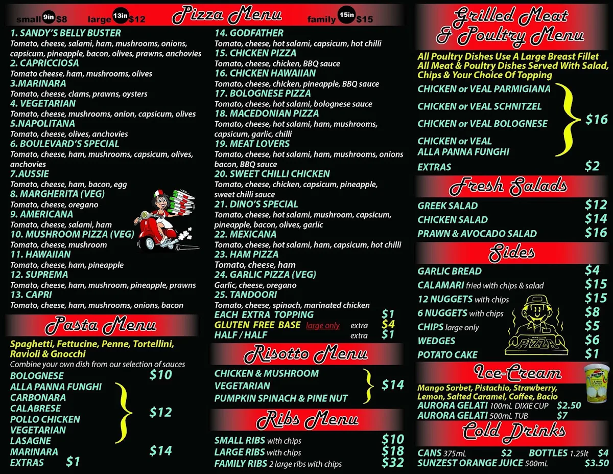 Menu, Sandy's Dial A Pizza