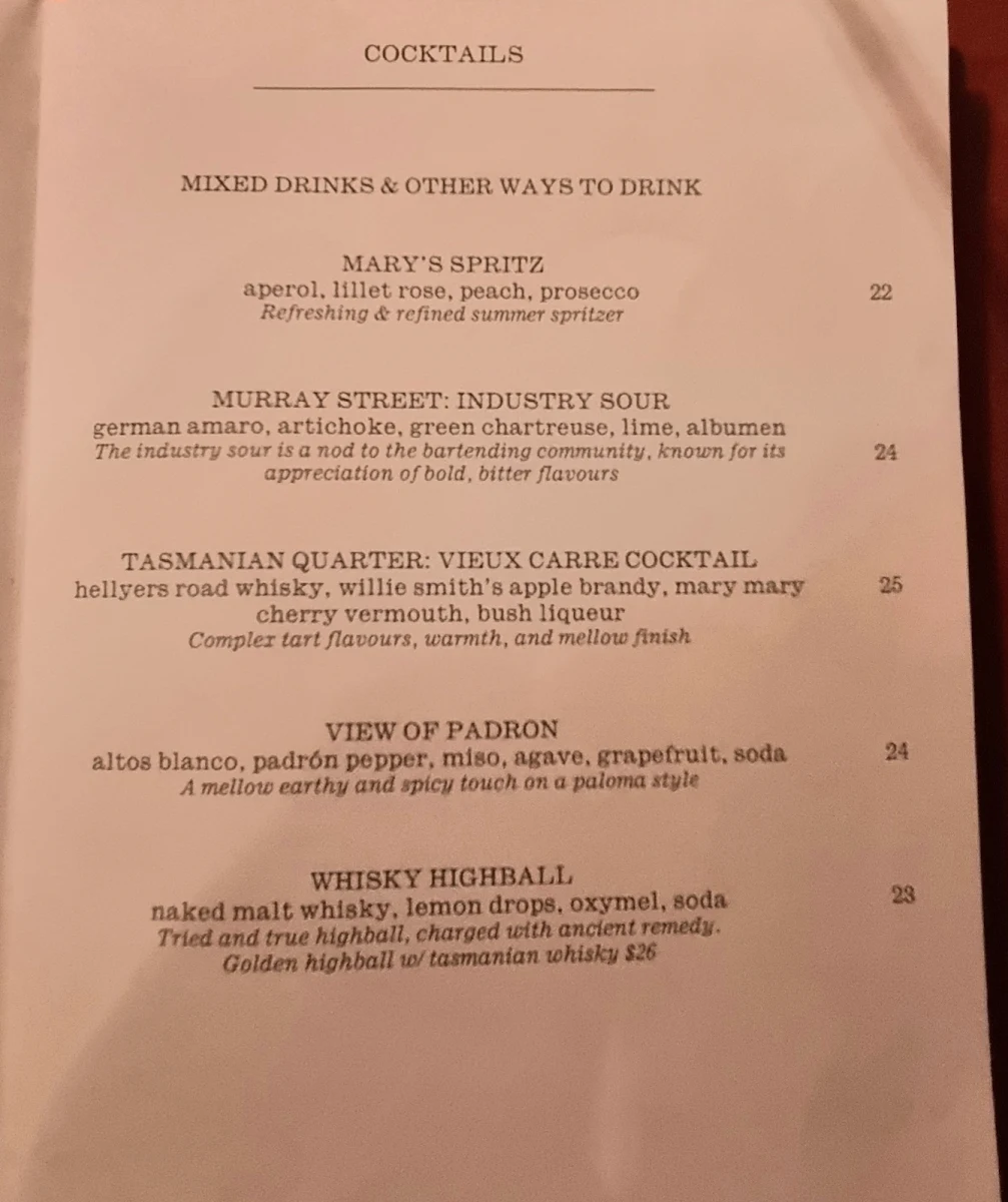 Menu, Mary Mary