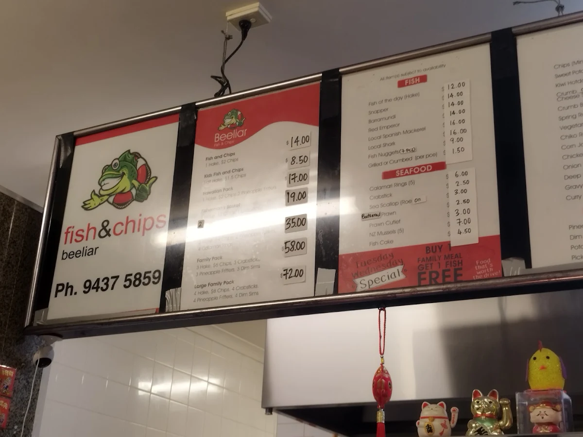 Menu, Beeliar Fish & Chips