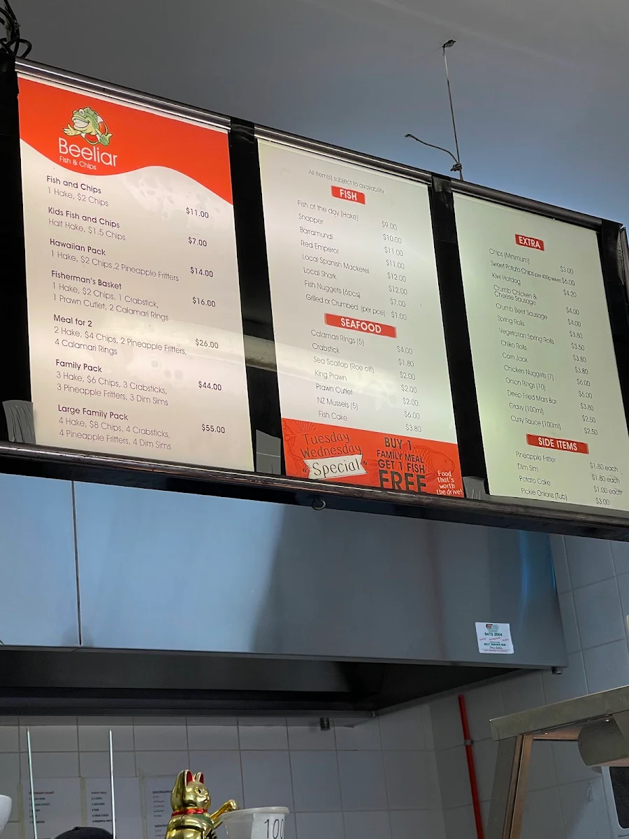Menu, Beeliar Fish & Chips