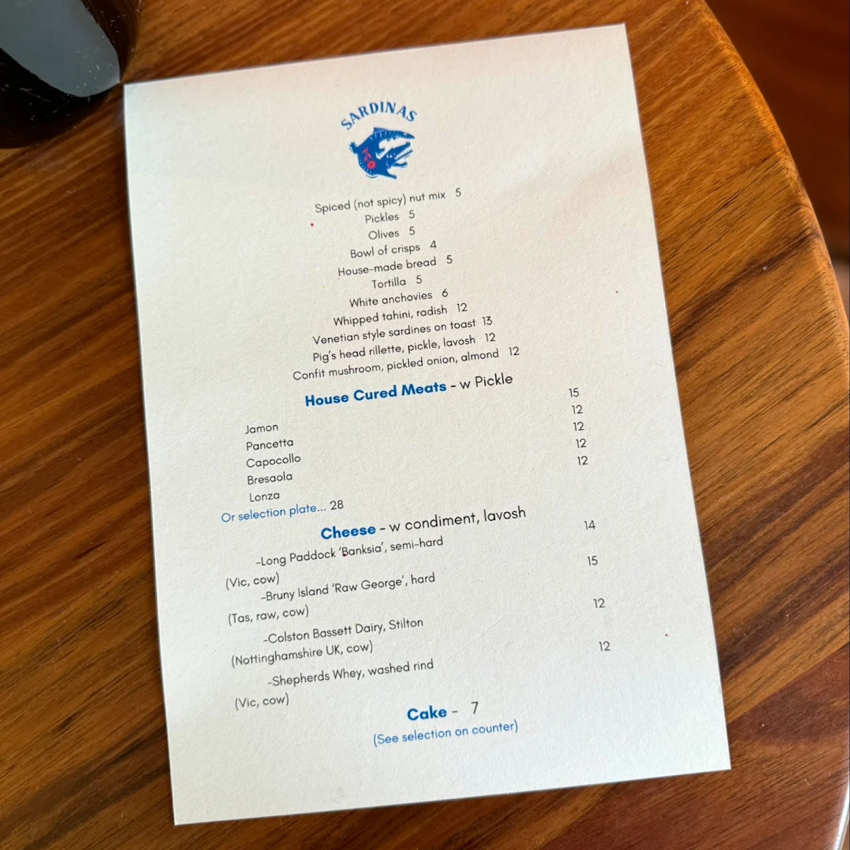 Menu, Sardinas