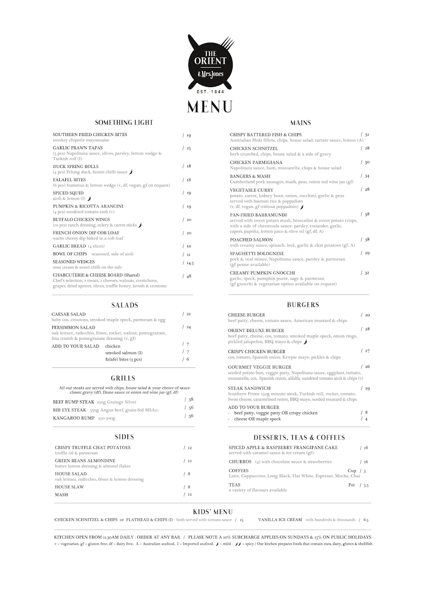 Menu, Mrs Jones
