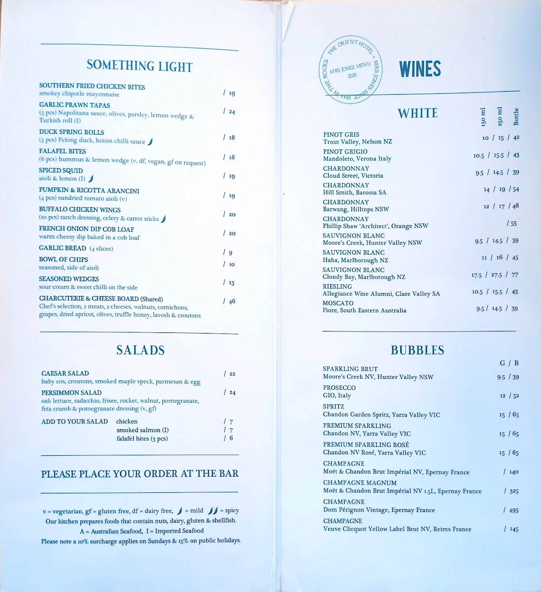 Menu, Mrs Jones