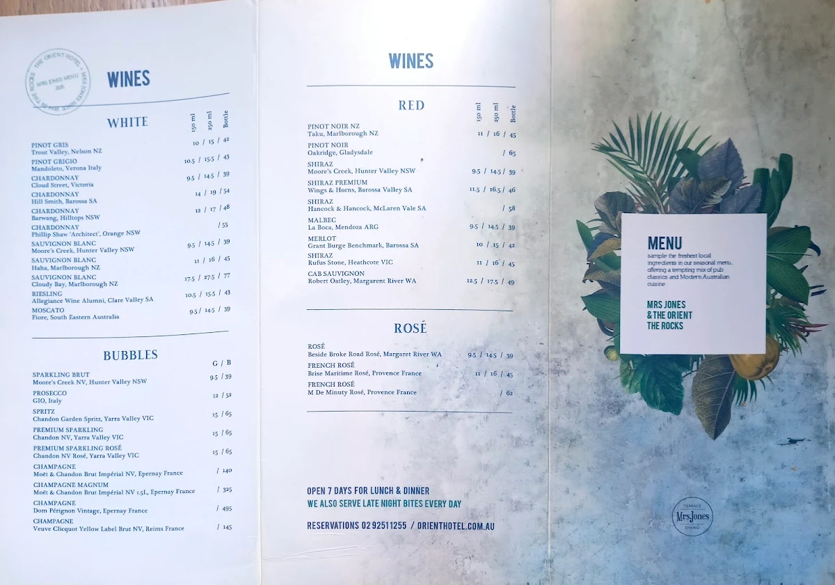 Menu, Mrs Jones