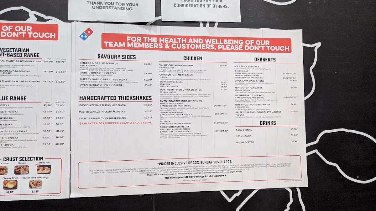 Menu, Domino's Pizza Doubleview
