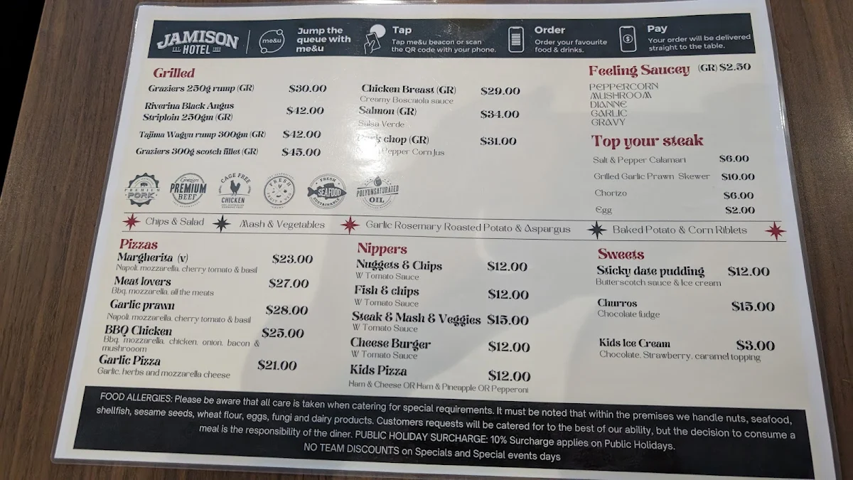 Menu, Jamison Hotel