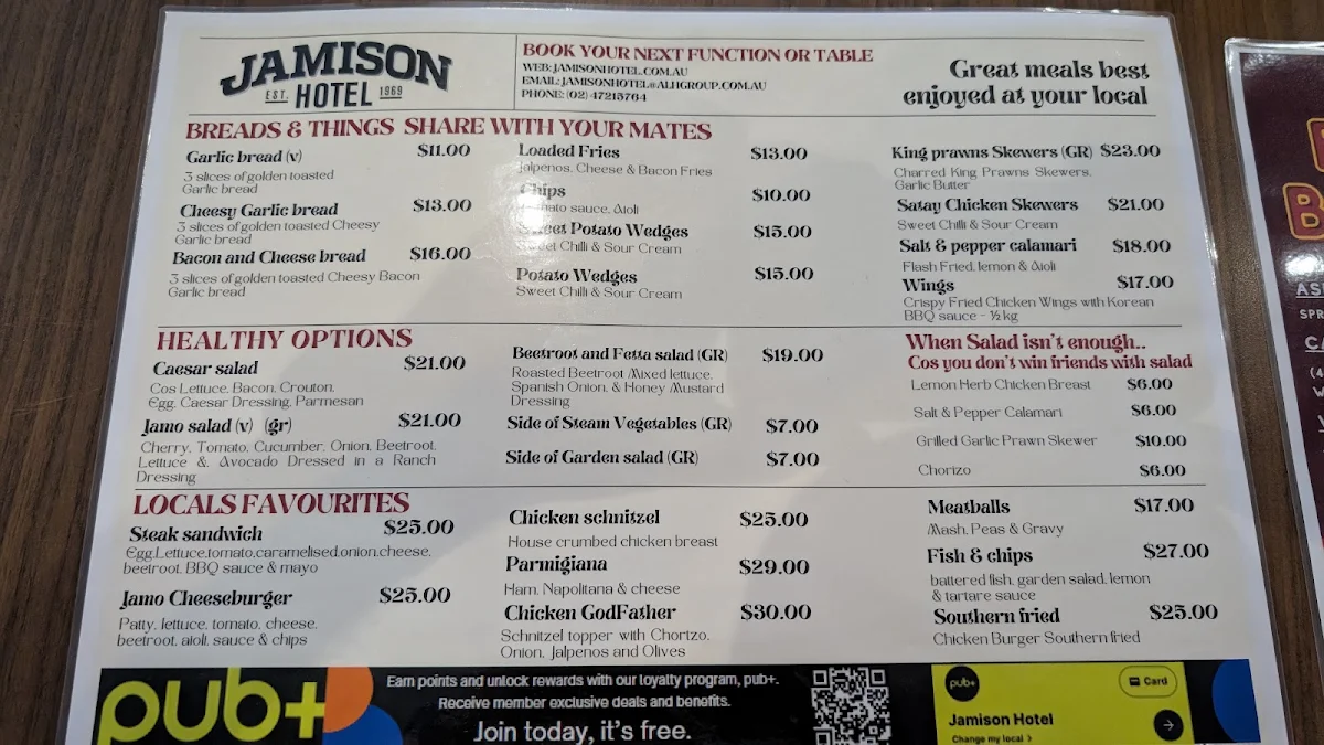Menu, Jamison Hotel