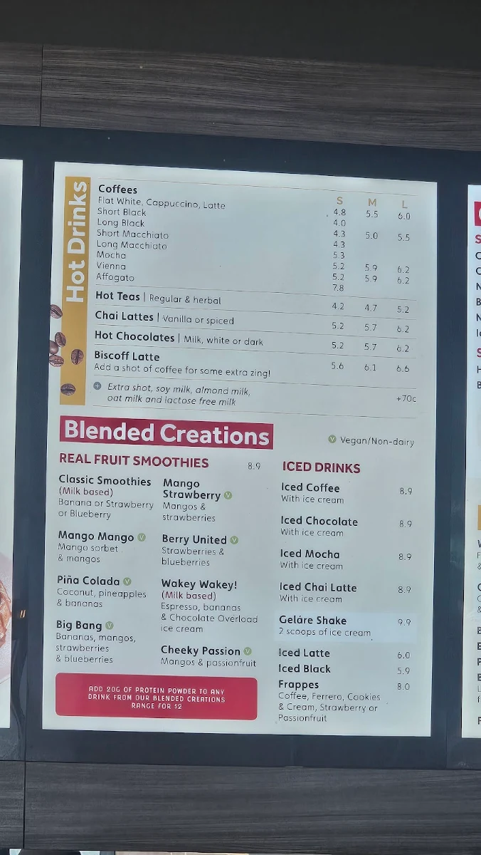 Menu, Geláre Harvest Lakes