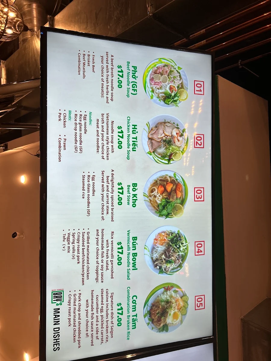 Menu, Bay's Vietnamese Cuisine