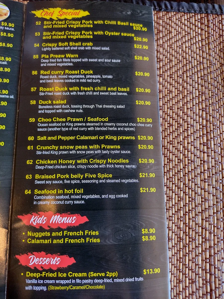 Menu, Thai Recipes Restaurant Campbelltown Marketfair