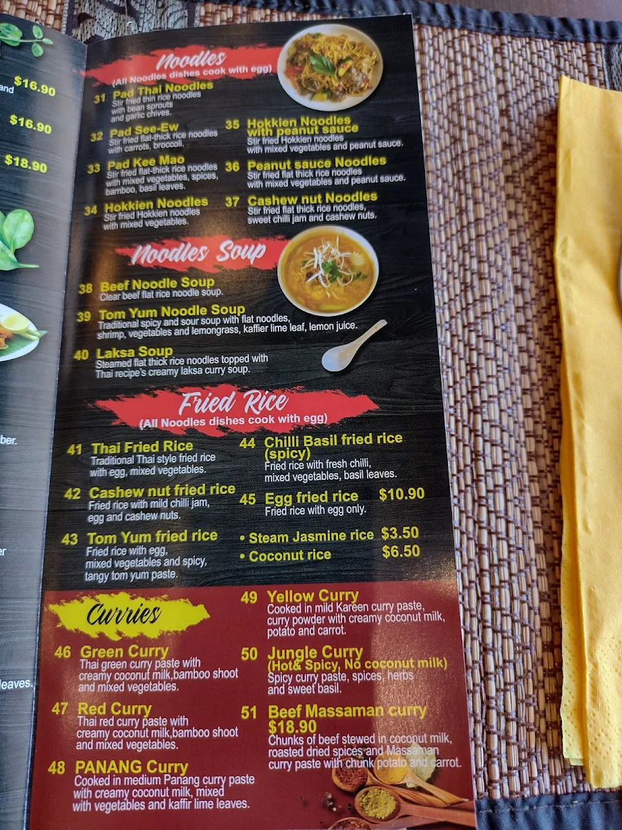 Menu, Thai Recipes Restaurant Campbelltown Marketfair