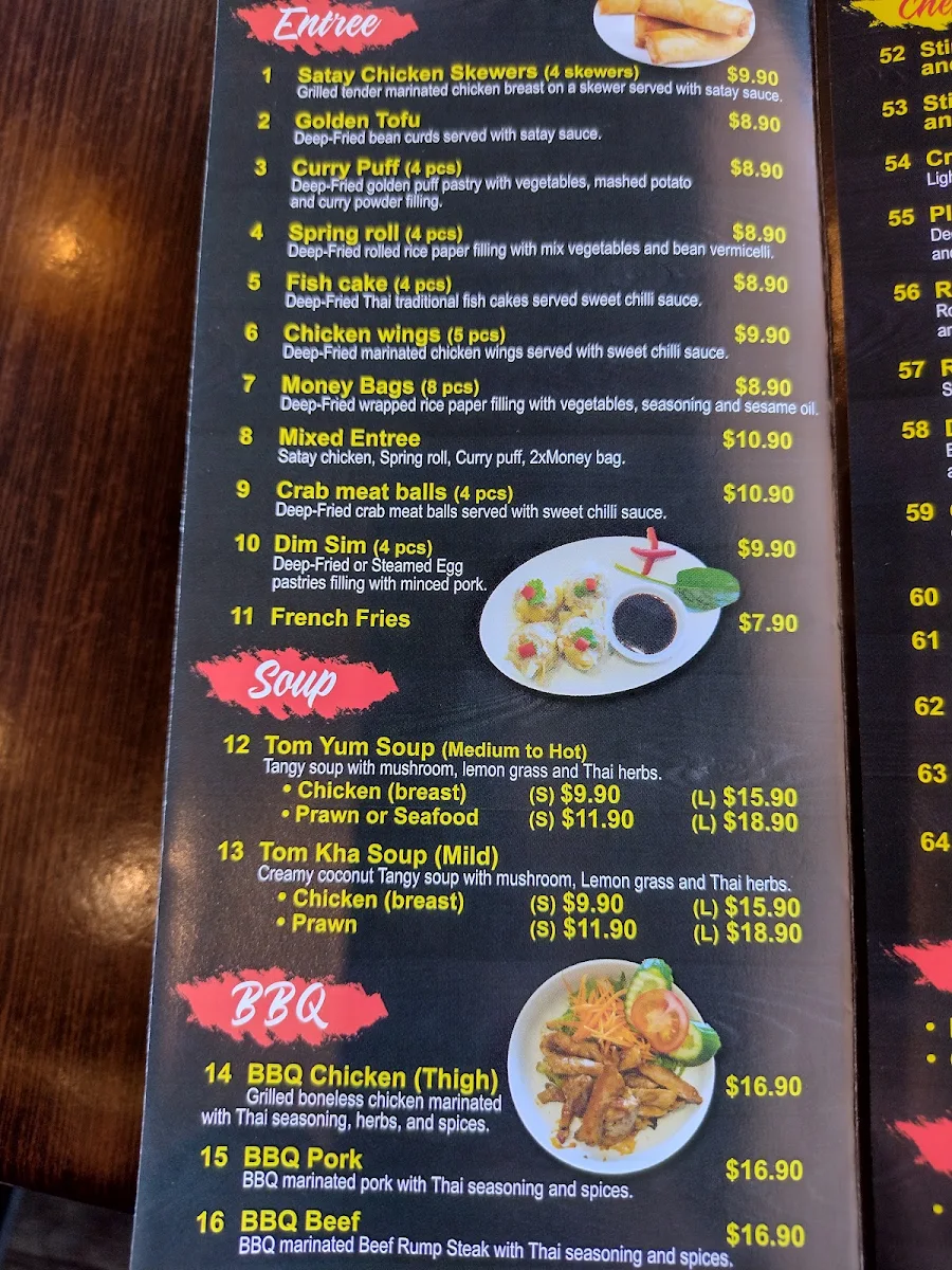 Menu, Thai Recipes Restaurant Campbelltown Marketfair