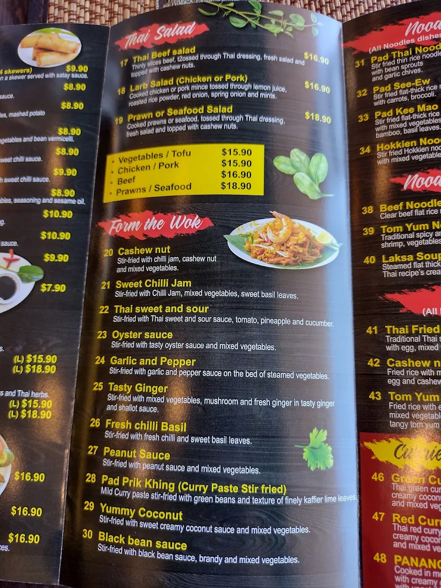 Menu, Thai Recipes Restaurant Campbelltown Marketfair
