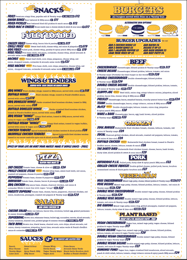 Menu, Varsity Northbridge