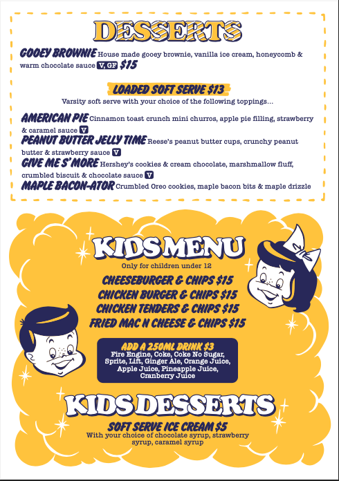 Menu, Varsity Northbridge