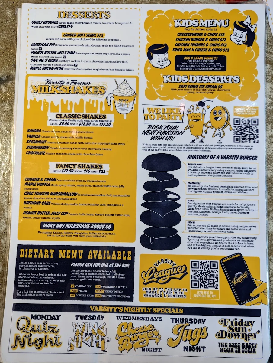 Menu, Varsity Northbridge