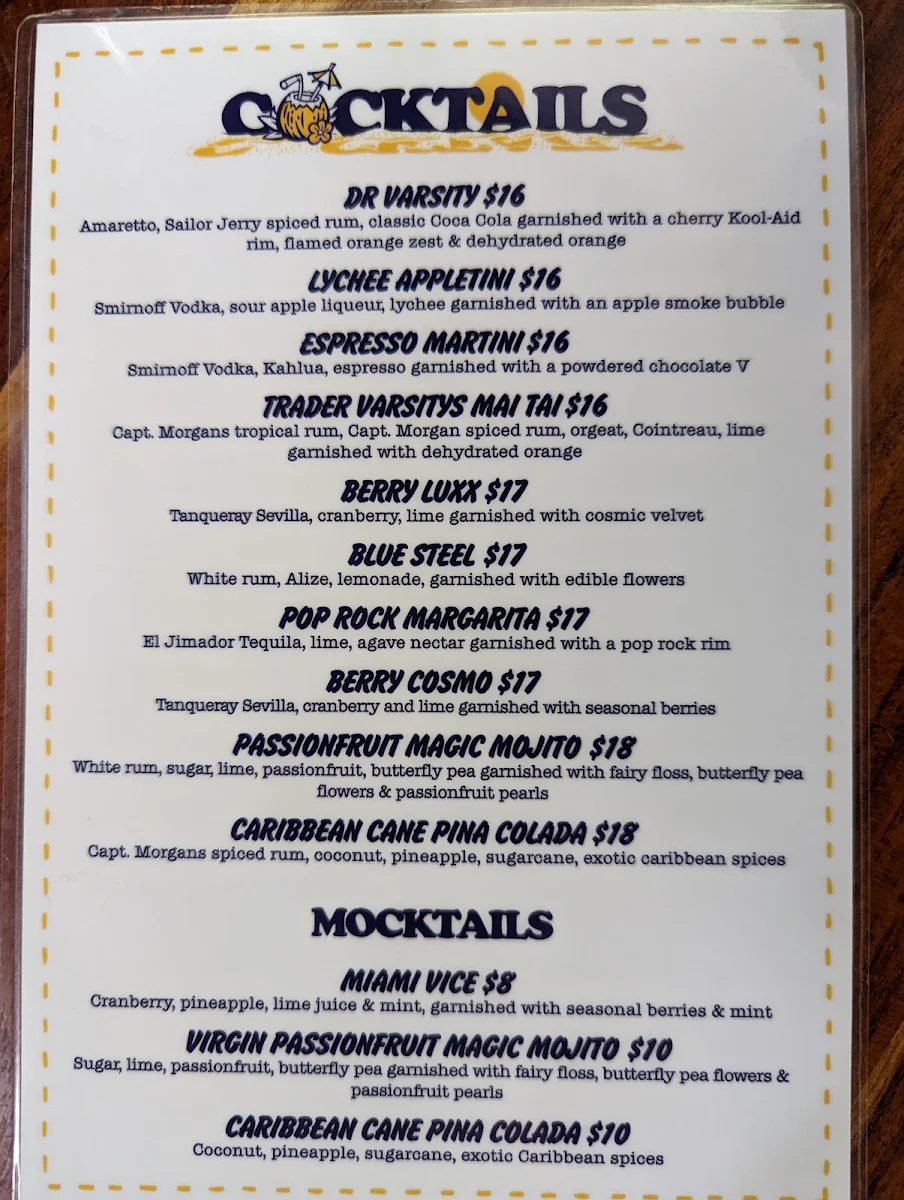 Menu, Varsity Northbridge