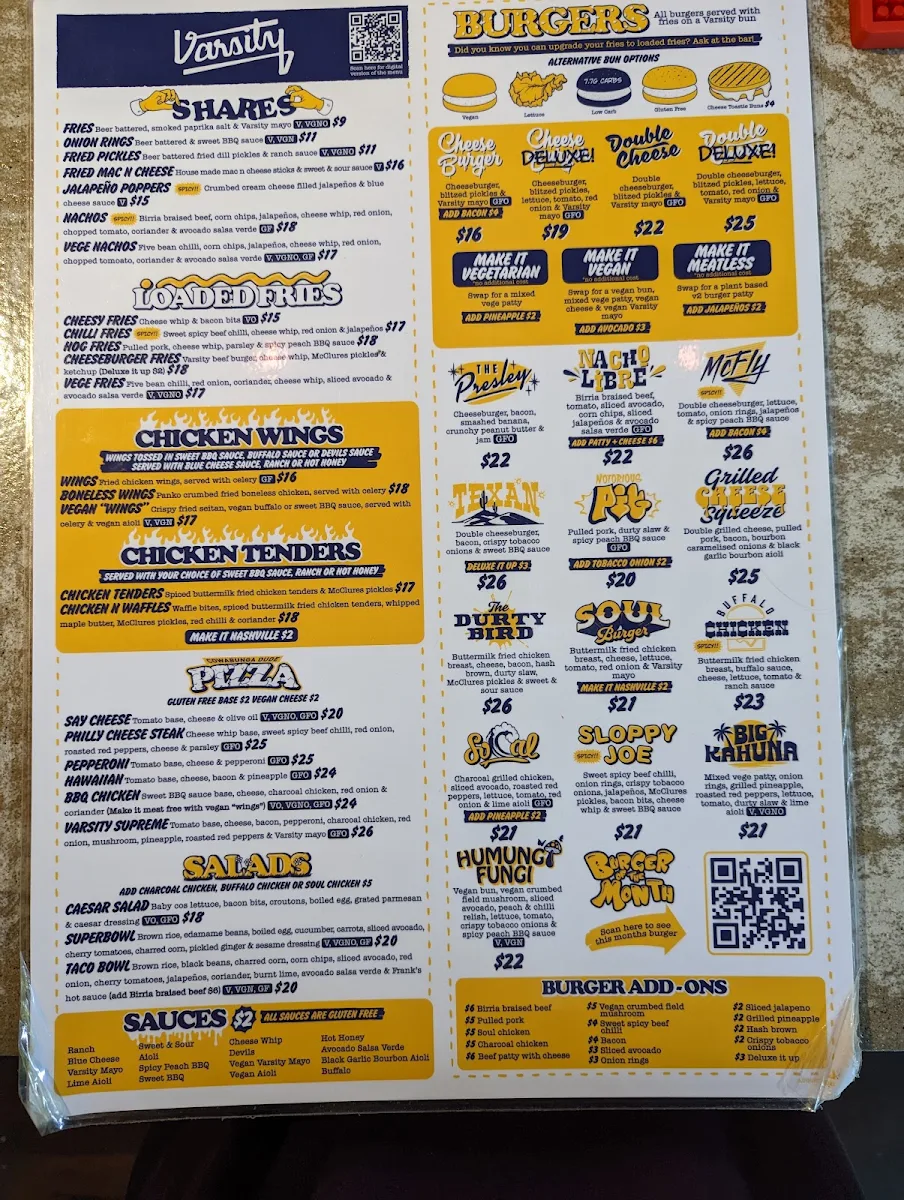 Menu, Varsity Northbridge