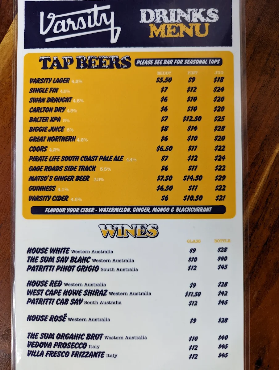 Menu, Varsity Northbridge