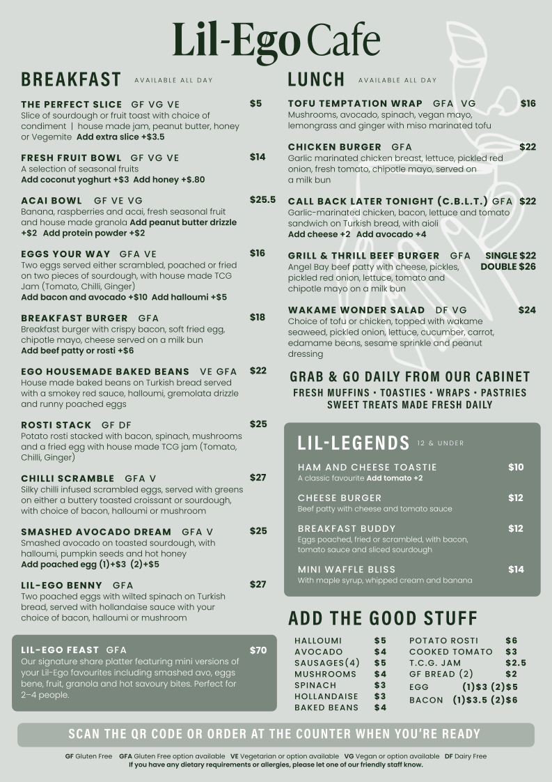 Menu, Lil-Ego Cafe