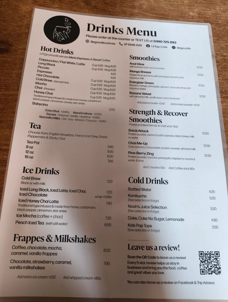 Menu, Lil-Ego Cafe