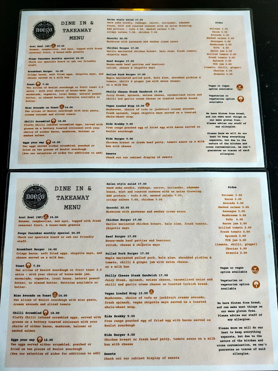 Menu, Lil-Ego Cafe