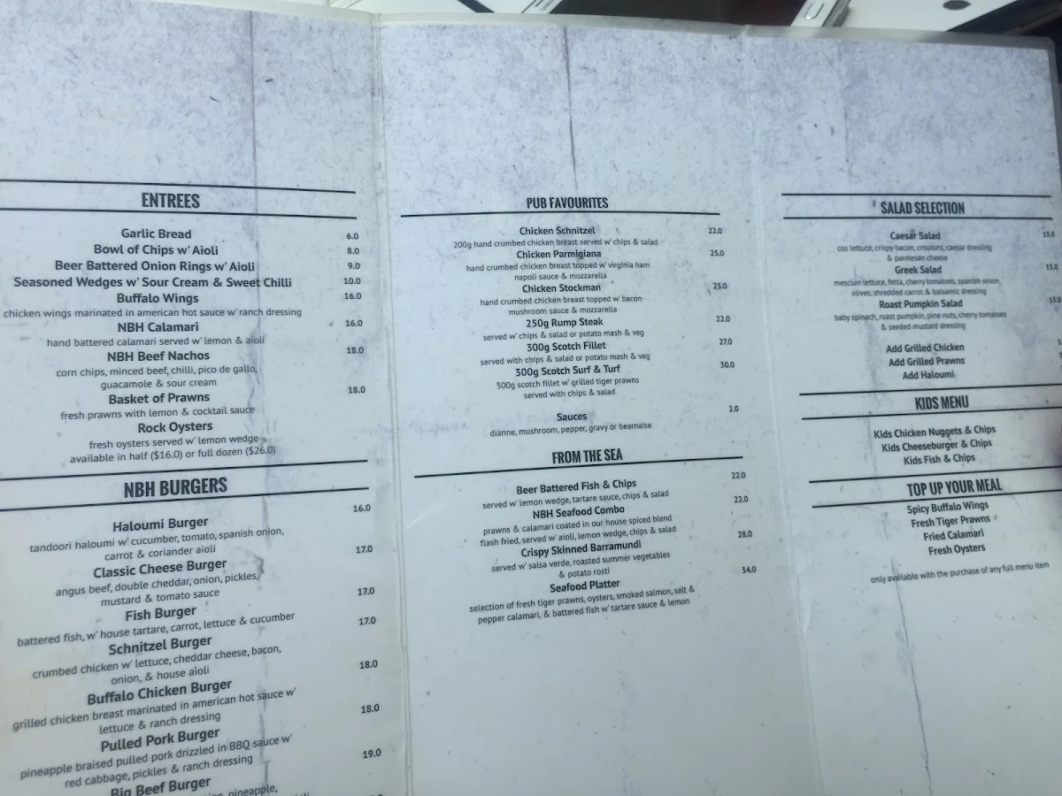 Menu, New Brighton Hotel