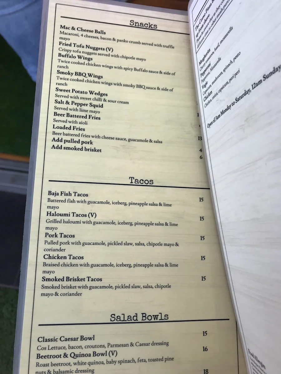 Menu, New Brighton Hotel