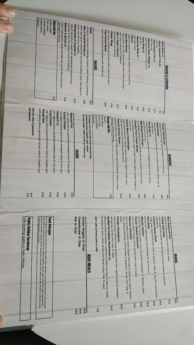 Menu, New Brighton Hotel