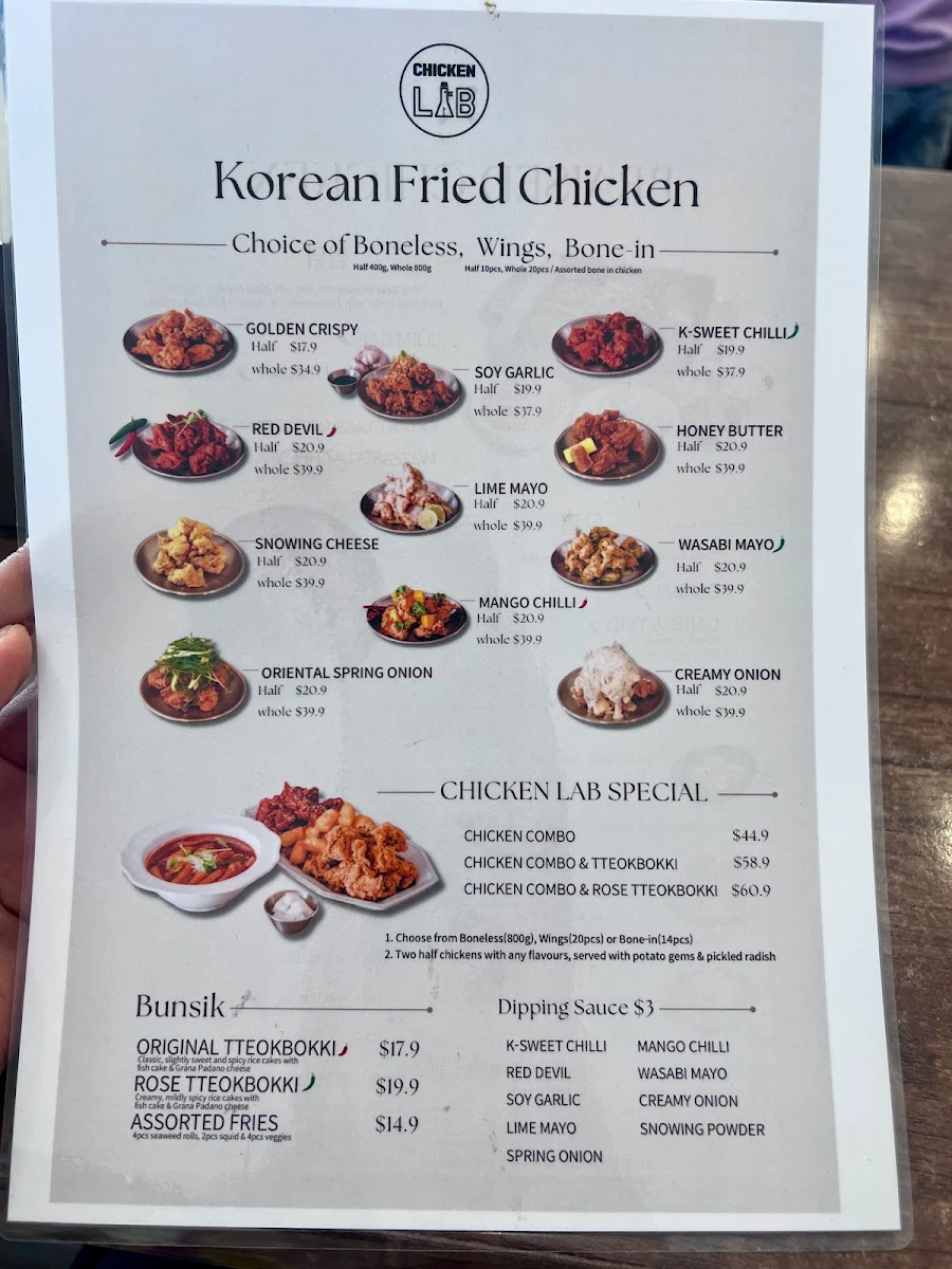 Menu, Chicken Lab Rivervale(korean fried chicken)