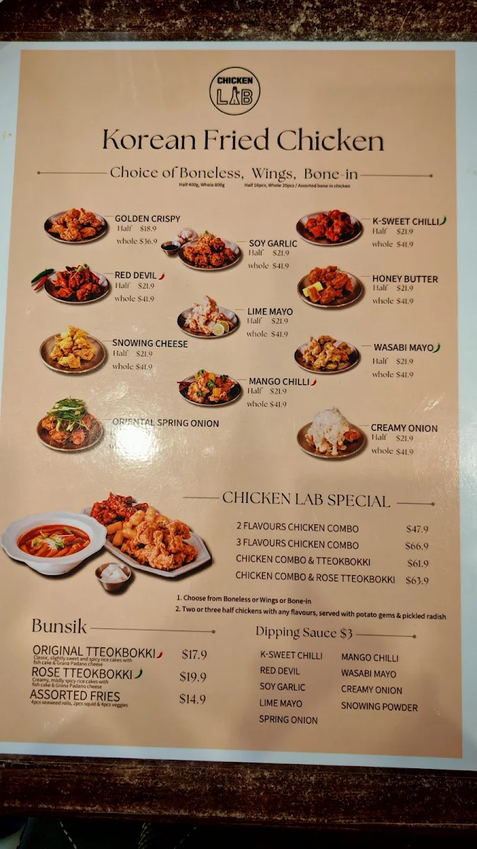 Menu, Chicken Lab Rivervale(korean fried chicken)