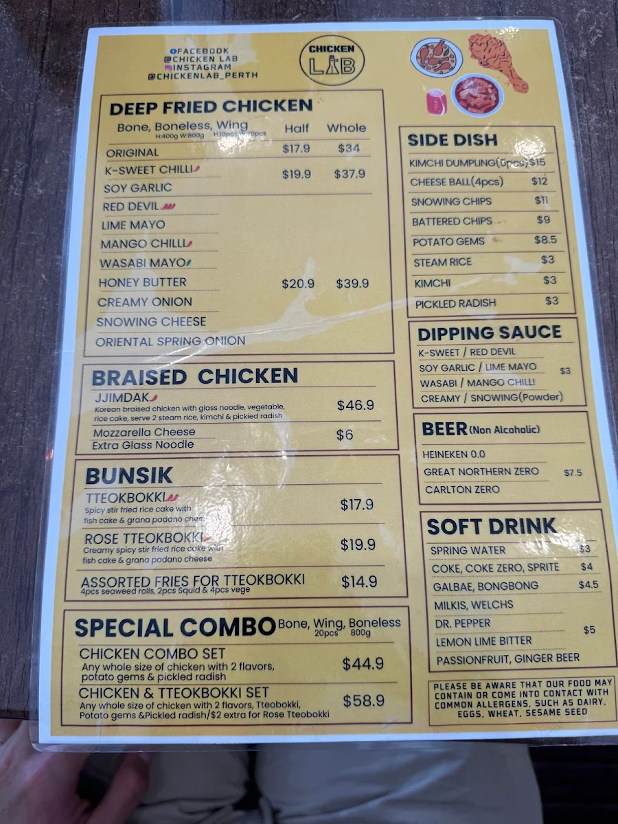 Menu, Chicken Lab Rivervale(korean fried chicken)