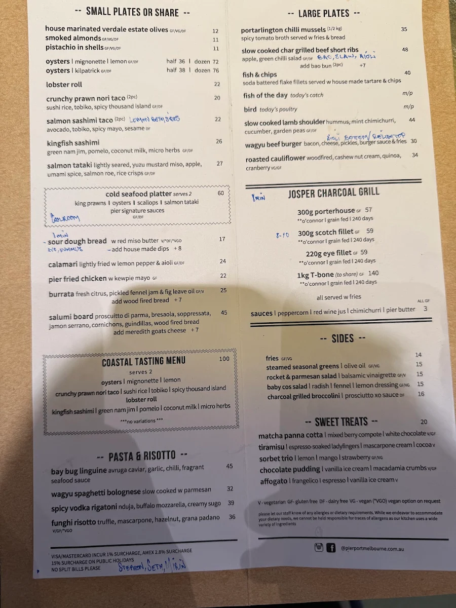 Menu, Pier Port Melbourne