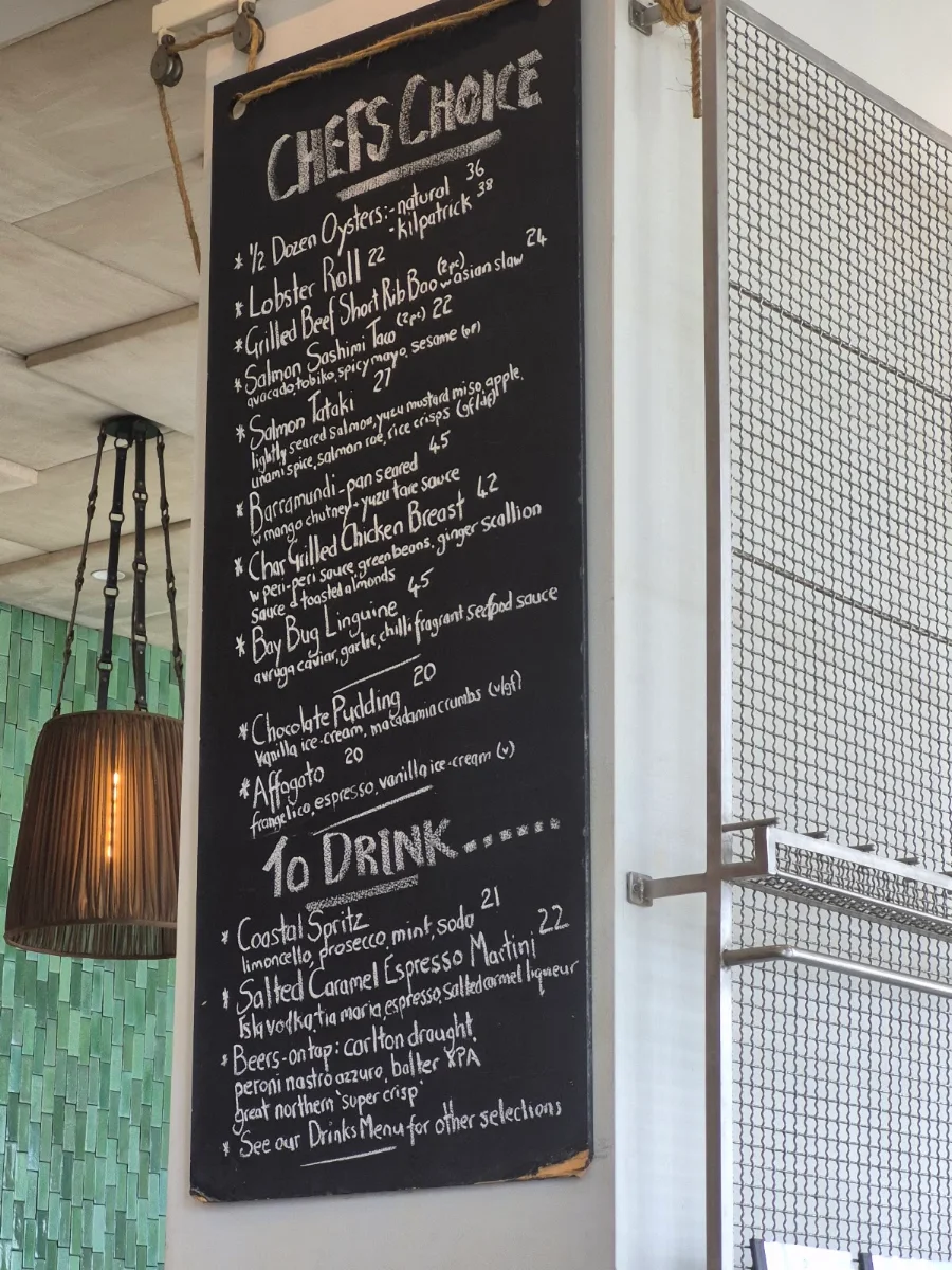 Menu, Pier Port Melbourne