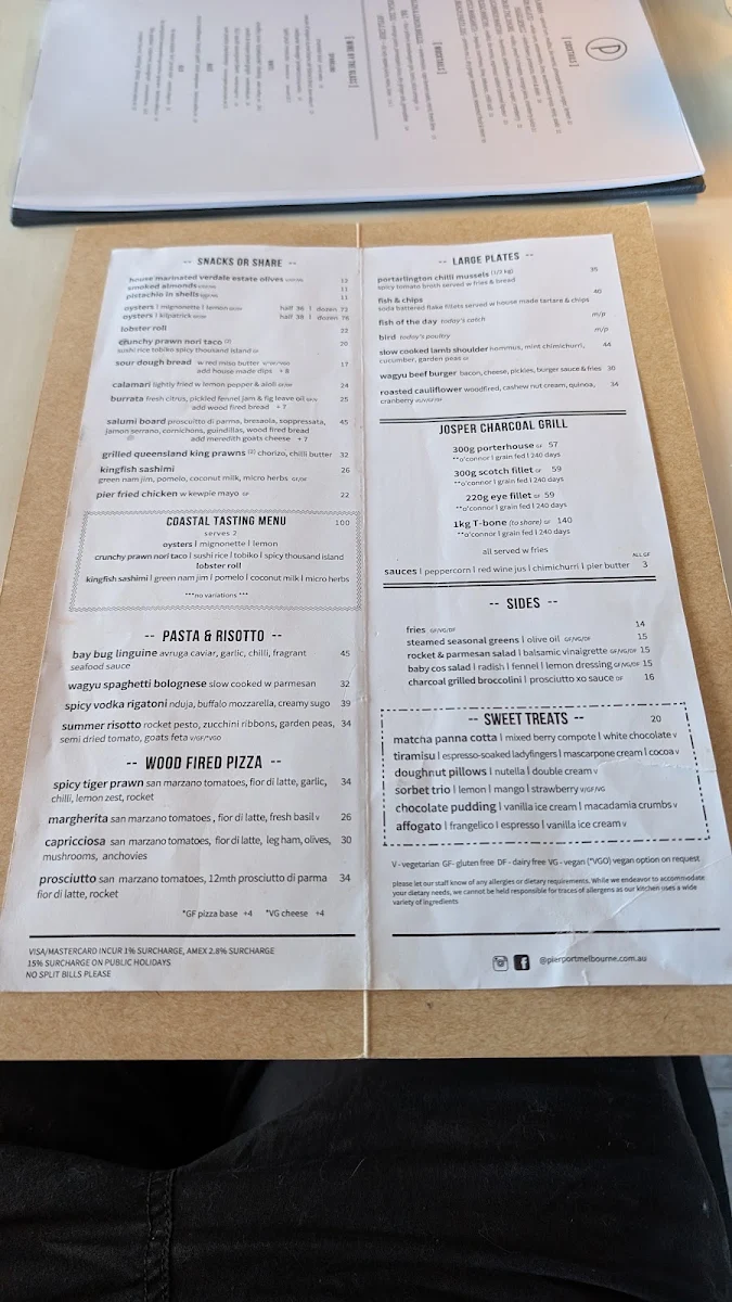 Menu, Pier Port Melbourne