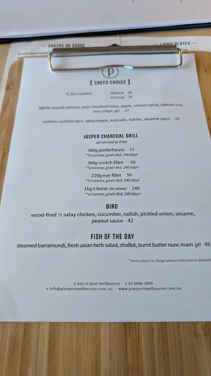 Menu, Pier Port Melbourne