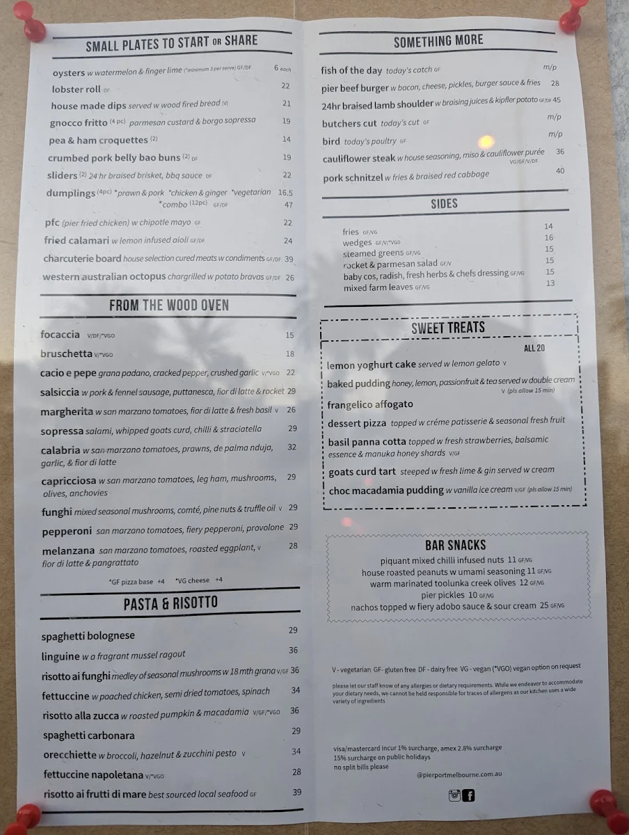Menu, Pier Port Melbourne