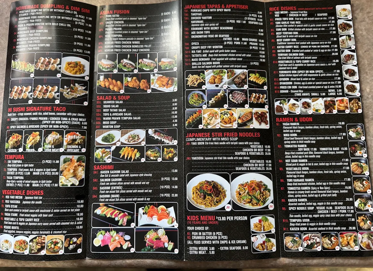 Menu, Hi Sushi & Hi Dumplings
