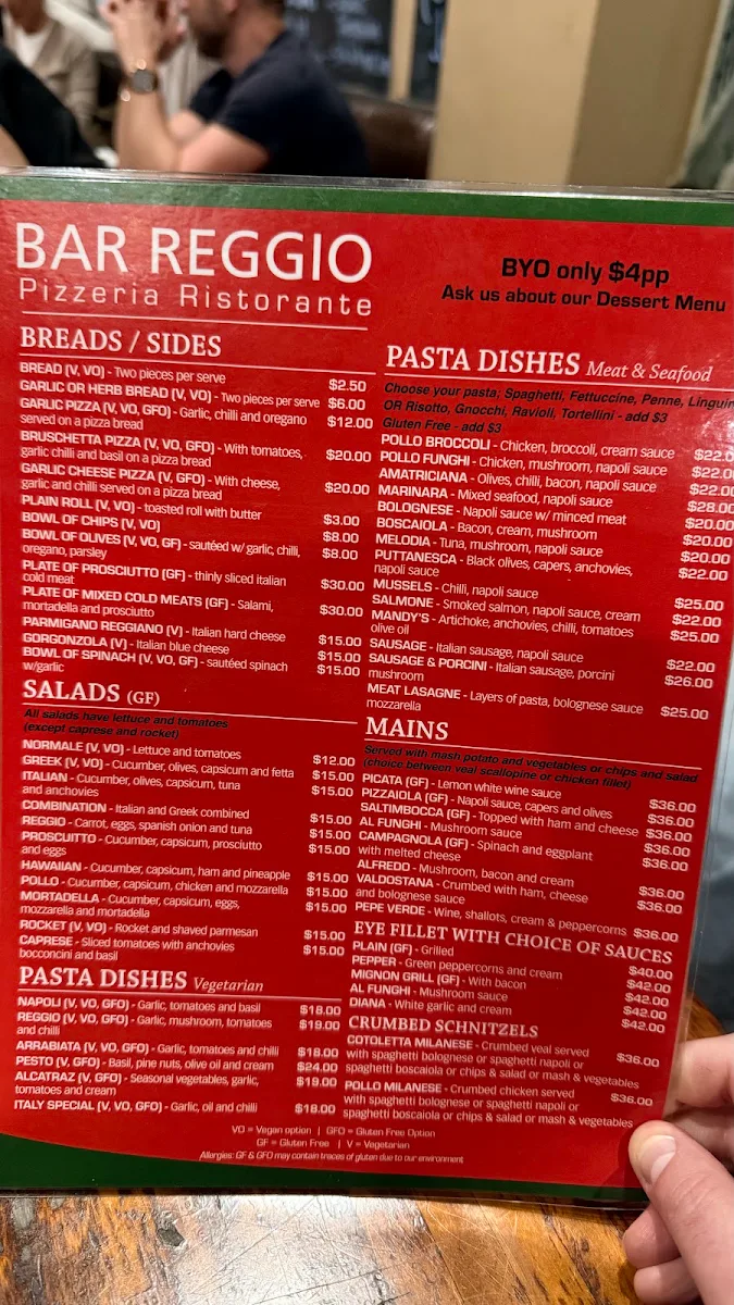 Menu, Bar Reggio